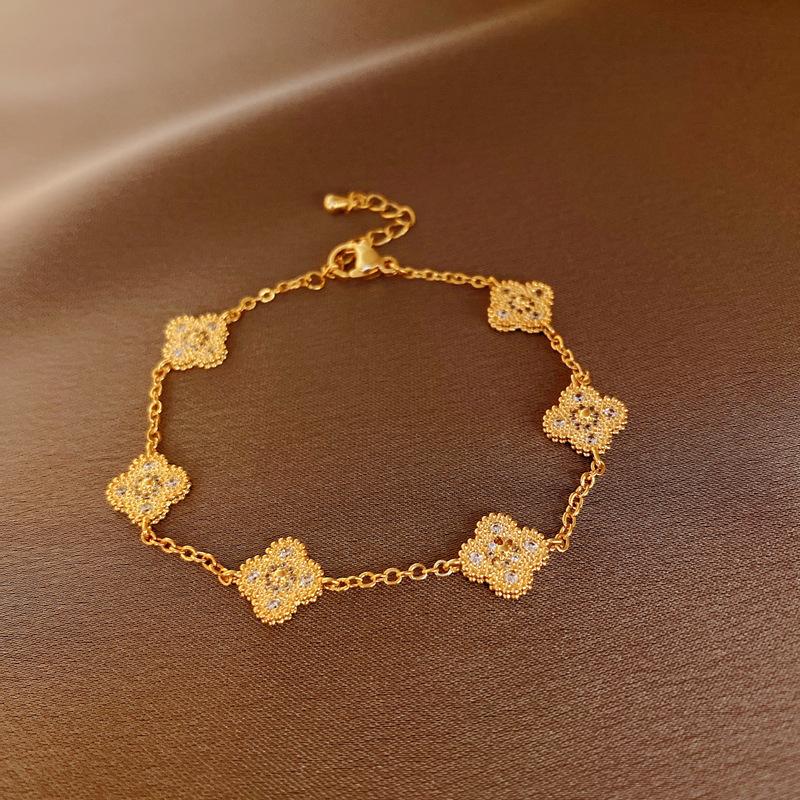 Leichter Luxus Zirkon Perlmutt Armband Persönlichkeit Pendler Armband Armband Netzberühmtheit Temperament High-End vierblättriges Kleeblatt Armband