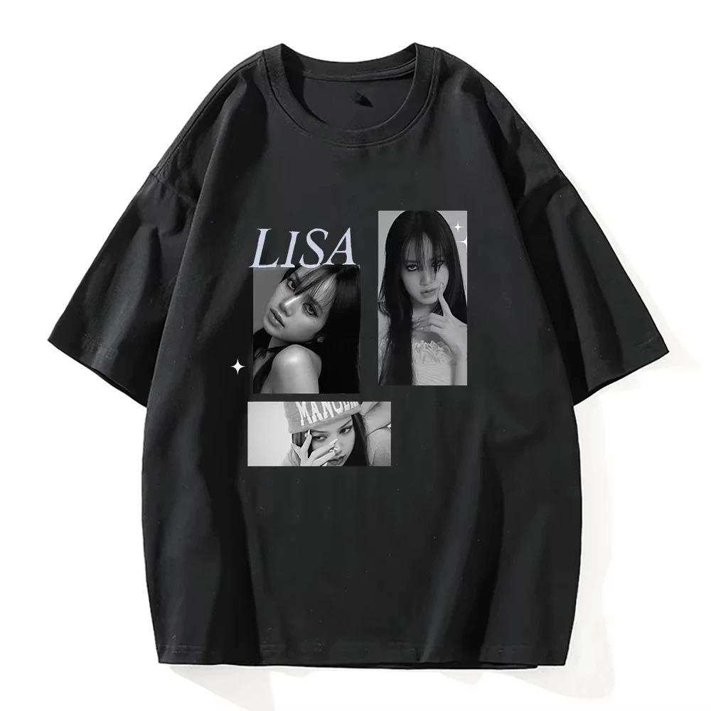 BLACKPINK Lisa 3-Foto-Collage LISA Stern-Akzent Übergroßes Rosa T-Shirt | K-Pop Fan Streetwear Merch Tee M black