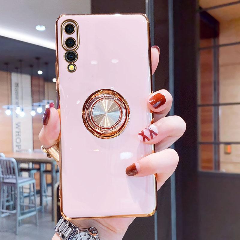 Überzug Silikonhülle für Huawei P30 P20 Pro Honor P 30 20 Mate 20 P30Pro P20Pro Telefon TPU Shell Cover mit Ringhalter Ständer auf For Huawei P20 Pro rosa