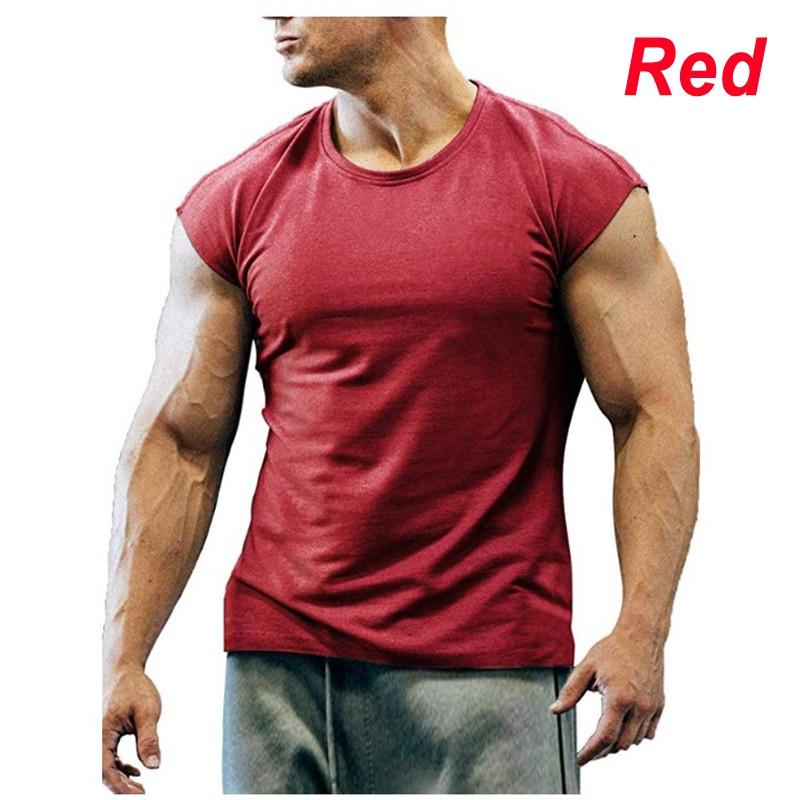 Herren-T-Shirts, modisches Kurzarm-Fitness-Bodybuilding-Shirt für Männer, Workout, schmale Passform, Baumwoll-T-Shirts XL rot