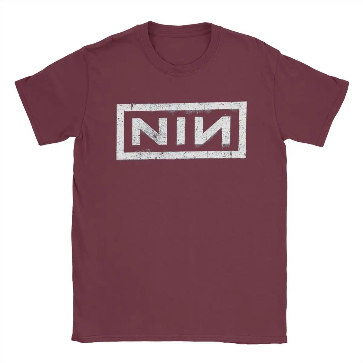 NIN Retro Logo Nine Inch Nails T-Shirt Herrenmode Baumwolle T-Shirt Rundhals Kurzarm T-Shirts Geschenkidee Kleidung XXXXXL bordeaux