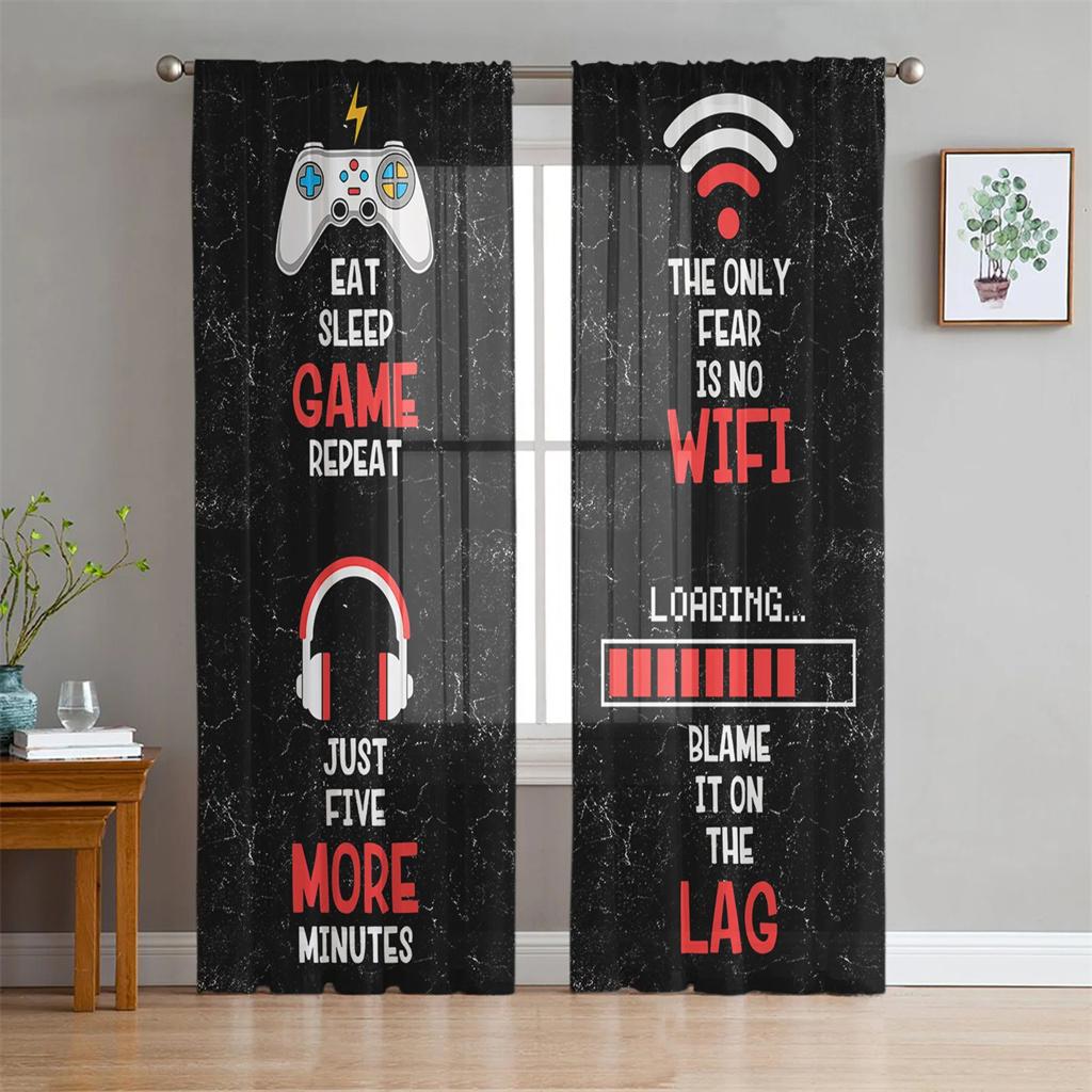 Switch Spielekonsole Weißes Gamepad Voile Vorhang für Schlafzimmer Tüll Fenstervorhang für Wohnzimmer Transparente Vorhänge Jalousien Drapierungen 2 Stück W65X60H(cm)X2Pcs&Hook