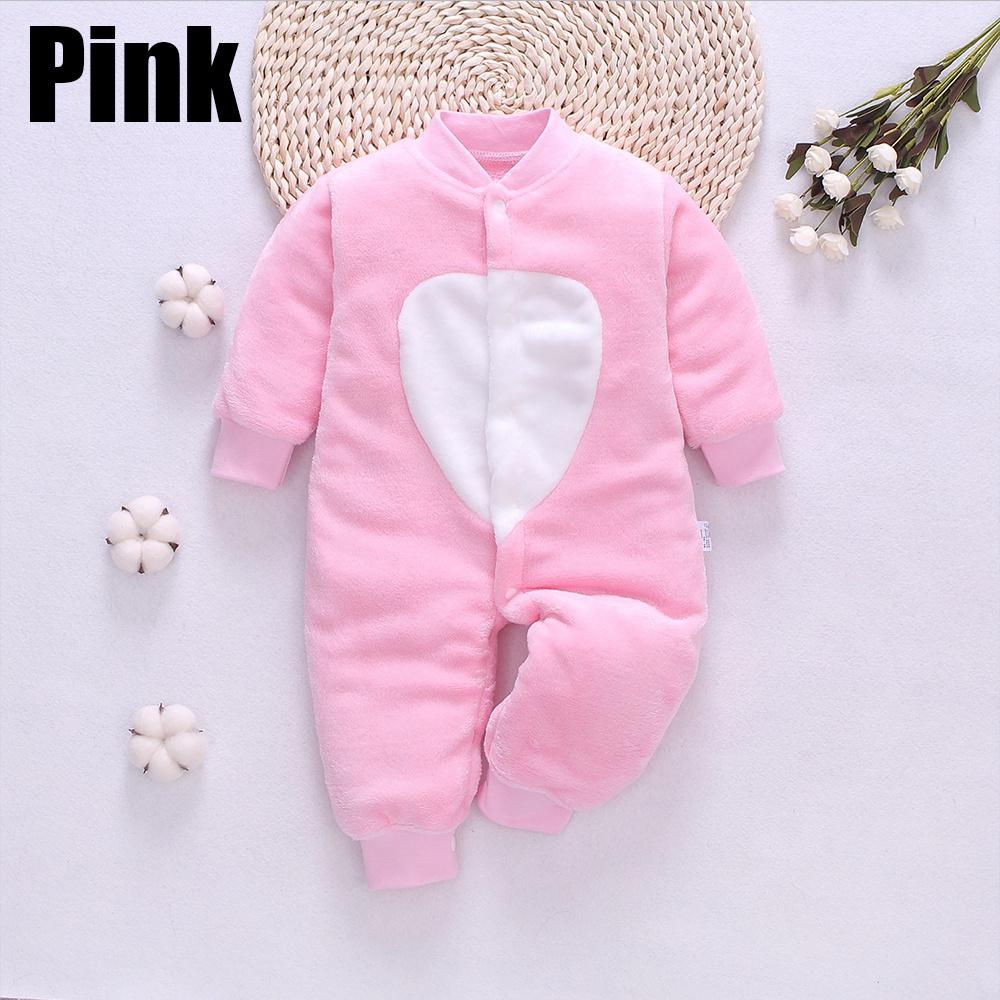 Babykleidung Kleidung Frühling, Herbst und Winter Verdickte Baby-Männer und Frauen Korallenflanell Warme einteilige Kleidung Pyjamas 59cm rosa