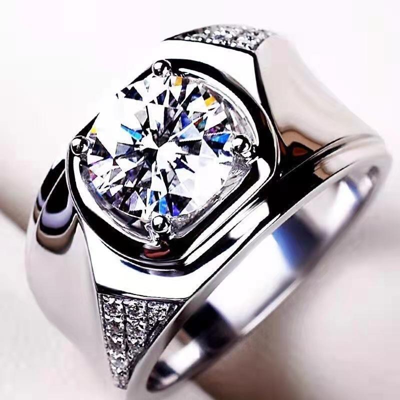 Moissanit Ring Herren 1 Karat Diamant Ring Persönlichkeit Atmosphäre Business Wide Herren Ring