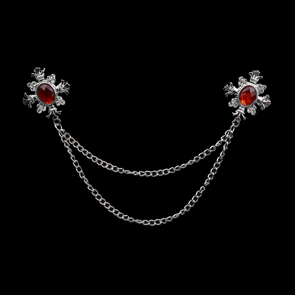 Mode Gentleman Quastenbrosche für Herren Anzug Hemdkragen Kristall Kreuzkette Anstecknadel Strass Retro Hochzeitsaccessoires gray