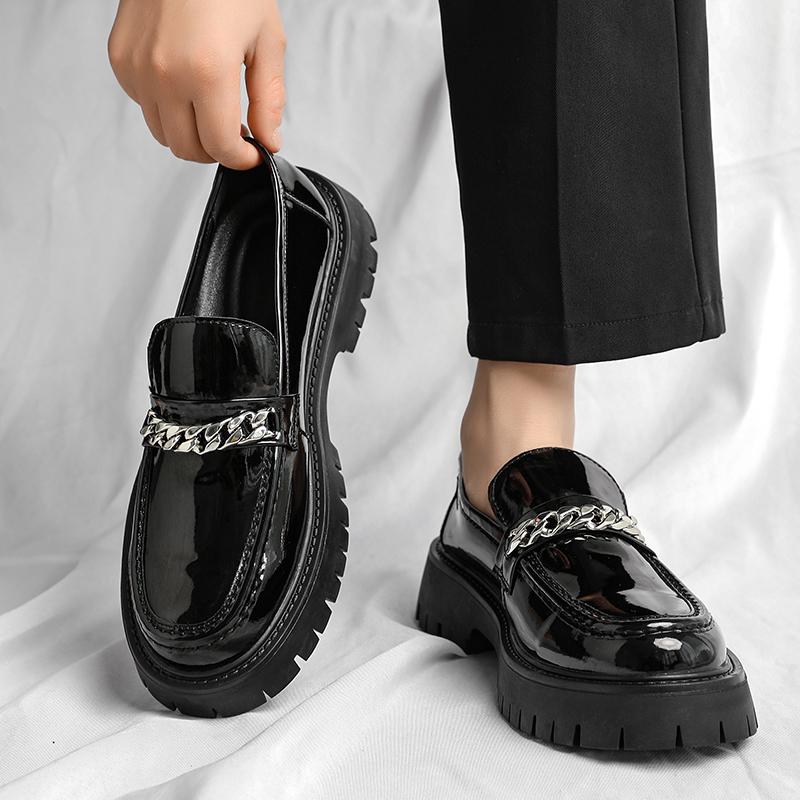 Mode Übergröße Herrenmode Hochzeitsfeier Kleid Lackschuhe Slipper Fahrschuh Schwarz Trendige Plateau-Loafer Jugendliches Schuhwerk 275 schwarz