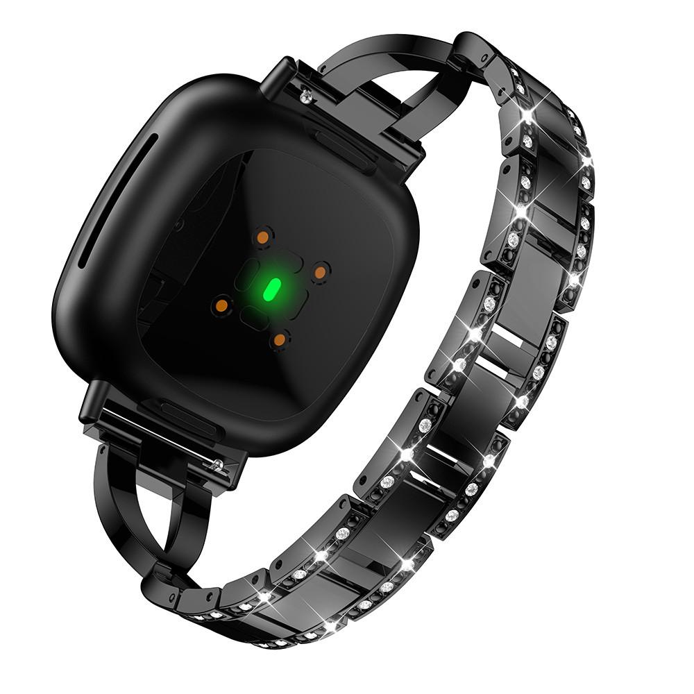 Armband für Fitbit Versa 3/4 Sense Sense2 Smartwatch mit Diamant Herrenuhr Damenarmband Ersatzarmband Zubehör for Fitbit Versa 3 4 schwarz