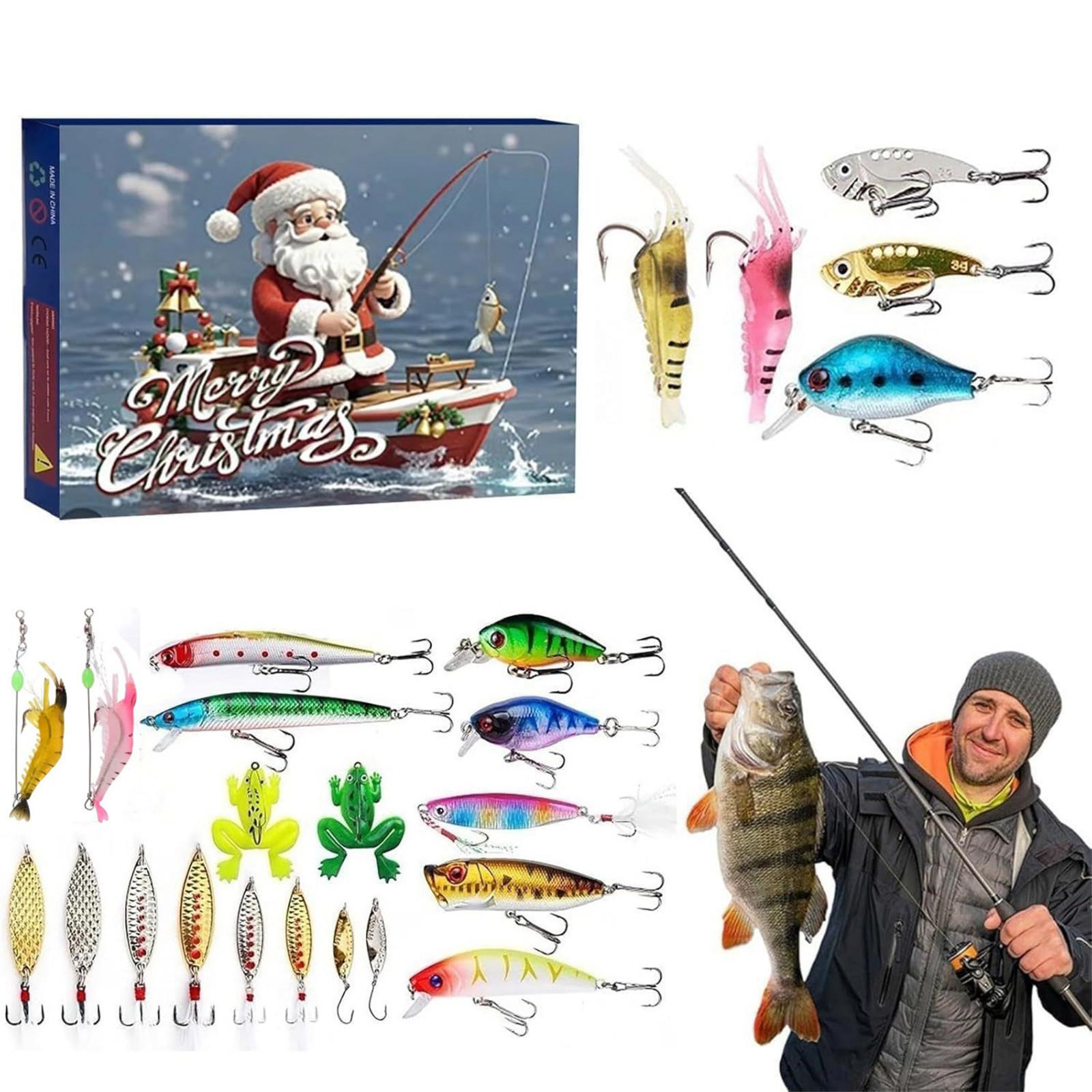 24-teiliger Adventskalender zum Angeln, Weihnachts-Countdown, Adventskalender mit Angelzubehör für Fische, erwachsene Männer, Teenager, Jungen, Weihnachtsüberraschungsgeschenk