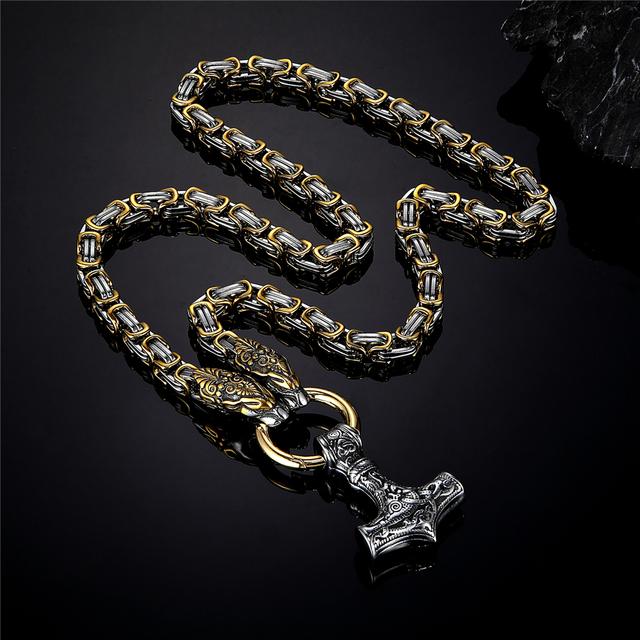 Herren Drachenkopf Halsketten Wikinger Vegvisir Amulett Anhänger Nordische Runen Anker Edelstahl Mix Gold Königskette Schmuck 80cm