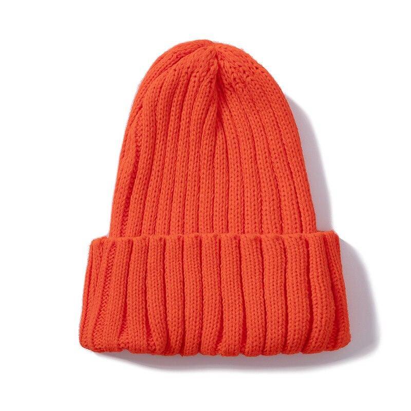 Klassische tägliche Damen-Wintermütze, einfarbig, warm, weich, Hip-Hop-Herbst-Strickmütze, kanadische Farben, Streetwear, Beanies-Kappe 54cm-58cm orange