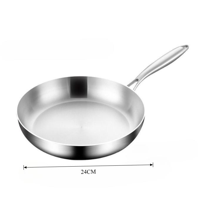 410 Edelstahl Pfanne, Antihaft Pfanne Gebratenes Steak Topf Unbeschichtetes Küchengeschirr Für Gasherd und Induktionsherd 24CM silber