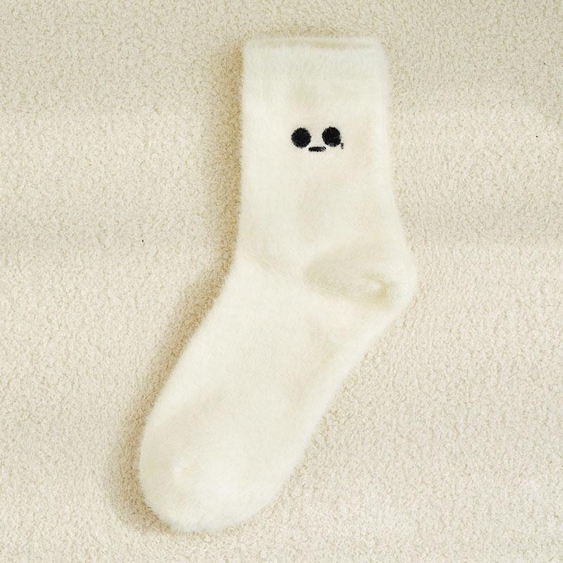 Frauen Lustige Socken Weiß Winter Warme Socken Lächeln Nette Kawaii Anime Boden Socken Lolita Y2k Verdicken Fuzzy Socken One Size