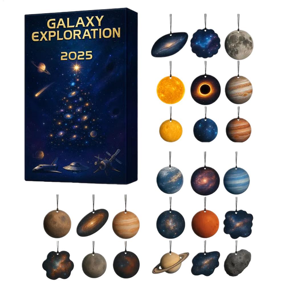 Weltraum Adventskalender 2025 24 Tage Countdown Galaxie Planeten Acryl Ornamente Set Weihnachtsbaumschmuck Geschenke für Kinder other black
