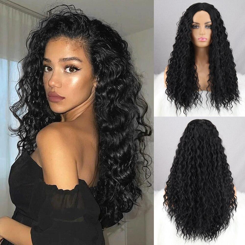 LISI HAIR Frauen Mode Schwarz Verworrene Lockige Perücke Ohne Pony Synthetische Faser Frauen Cosplay Party Lange Tiefe Lockige Perücke 1502-28