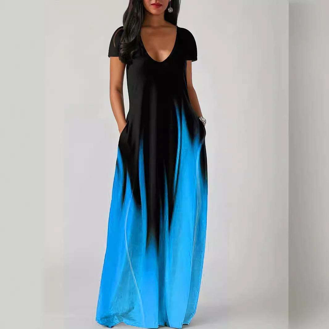 GMXIA Sommer Locker Bedruckt Lässig Sexy Damen Langkleid Taschen Lange Kleider XXL