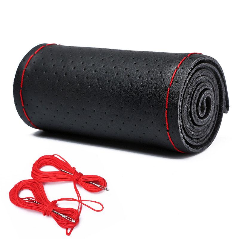 DIY Echtes Rindsleder Auto Geflecht Leder Lenkrad Abdeckung Volle Loch 36 38 40CM 36 rot