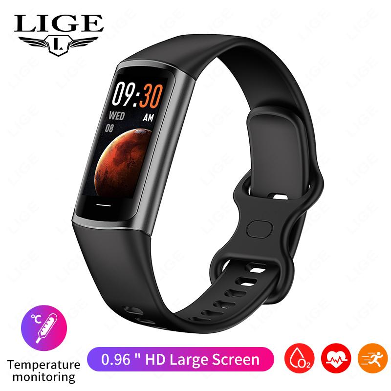 LIGE Neue Sport-Smartwatch, 0,96 Zoll, USB-Aufladung, Bluetooth-Verbindung, wasserdichtes Smart-Armband, Sport-Fitness-Gesundheits-Tracker, geeignet für Android IOS silicone strap schwarz