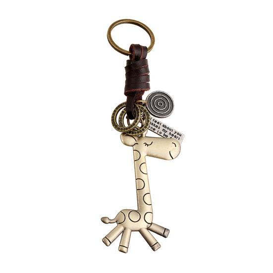 Vintage süßer Giraffen-Schlüsselanhänger, Kuh-Leder, Handtasche, Geldbörse, Charm-Schlüsselanhänger