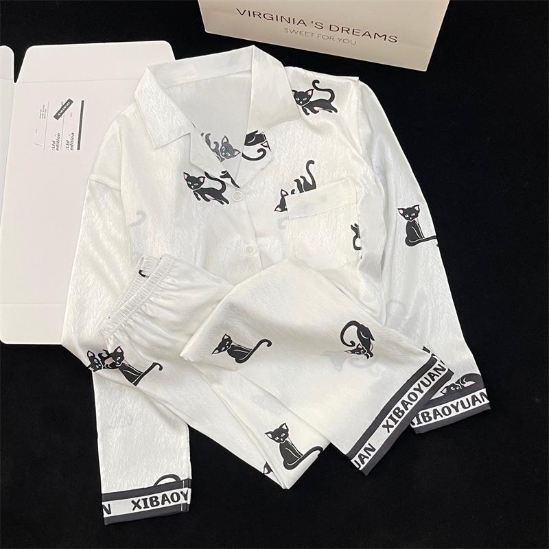 Pyjama Damen Satin Langarm Pyjama Pyjama Anzug Blumendruck Hochwertige Eisseide Kann Draußen Als Homewear Pyjama Getragen Werden XXL