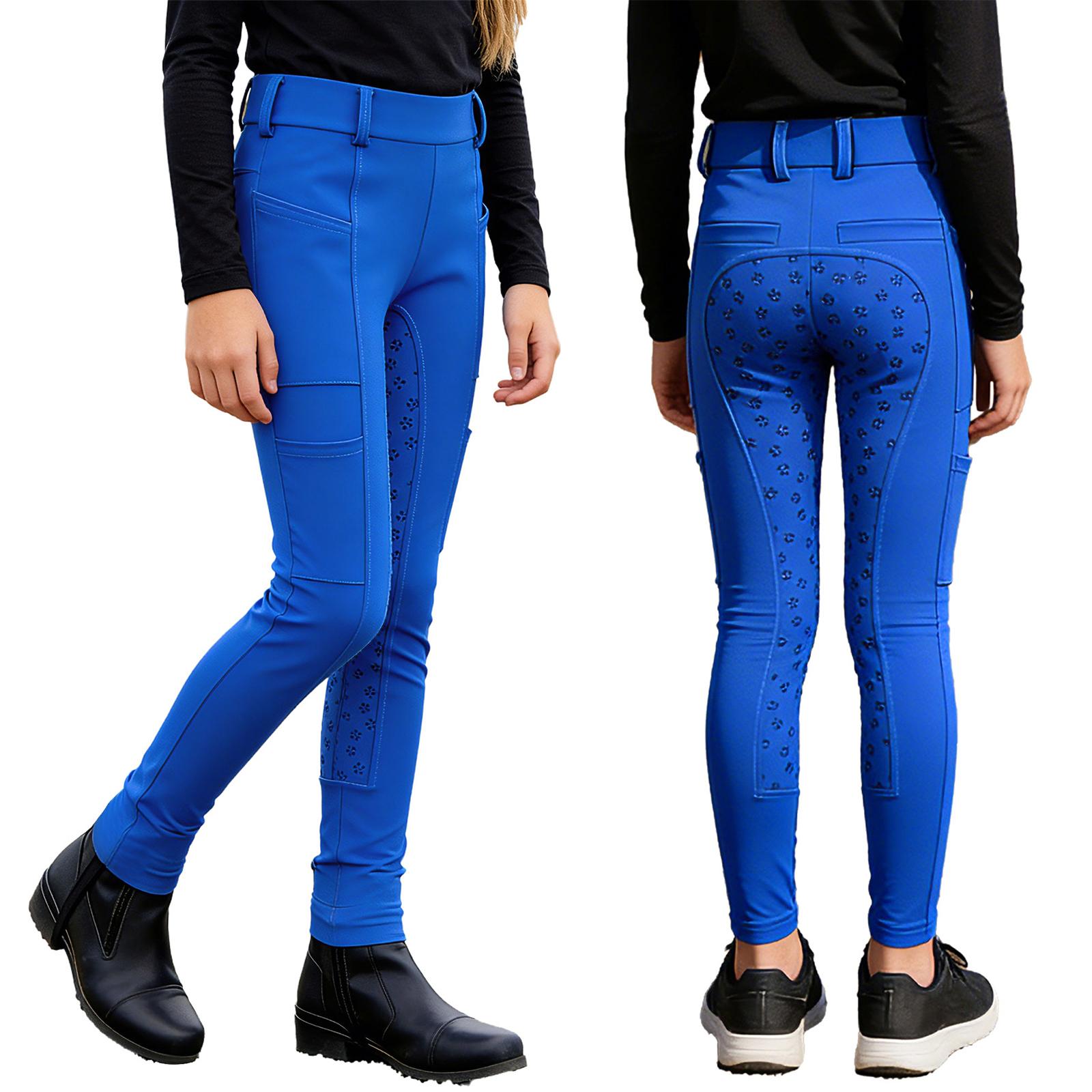 Kinder Reithosen Leggings Anti-Rutsch Vollbesatz mit mehreren Taschen für Jungen Mädchen Reitsport 13-14 Years königsblau