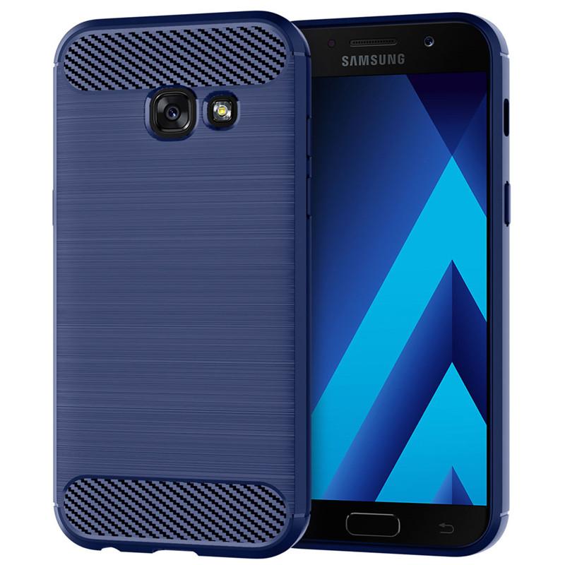 Matte Silikonhülle für Samsung A5 2017 Galaxy A5200 A520F, stoßfeste Kohlefaser-weiche rückseitige Abdeckung für Galaxy A5 2017 Handyhülle Samsung A5 2017 blau