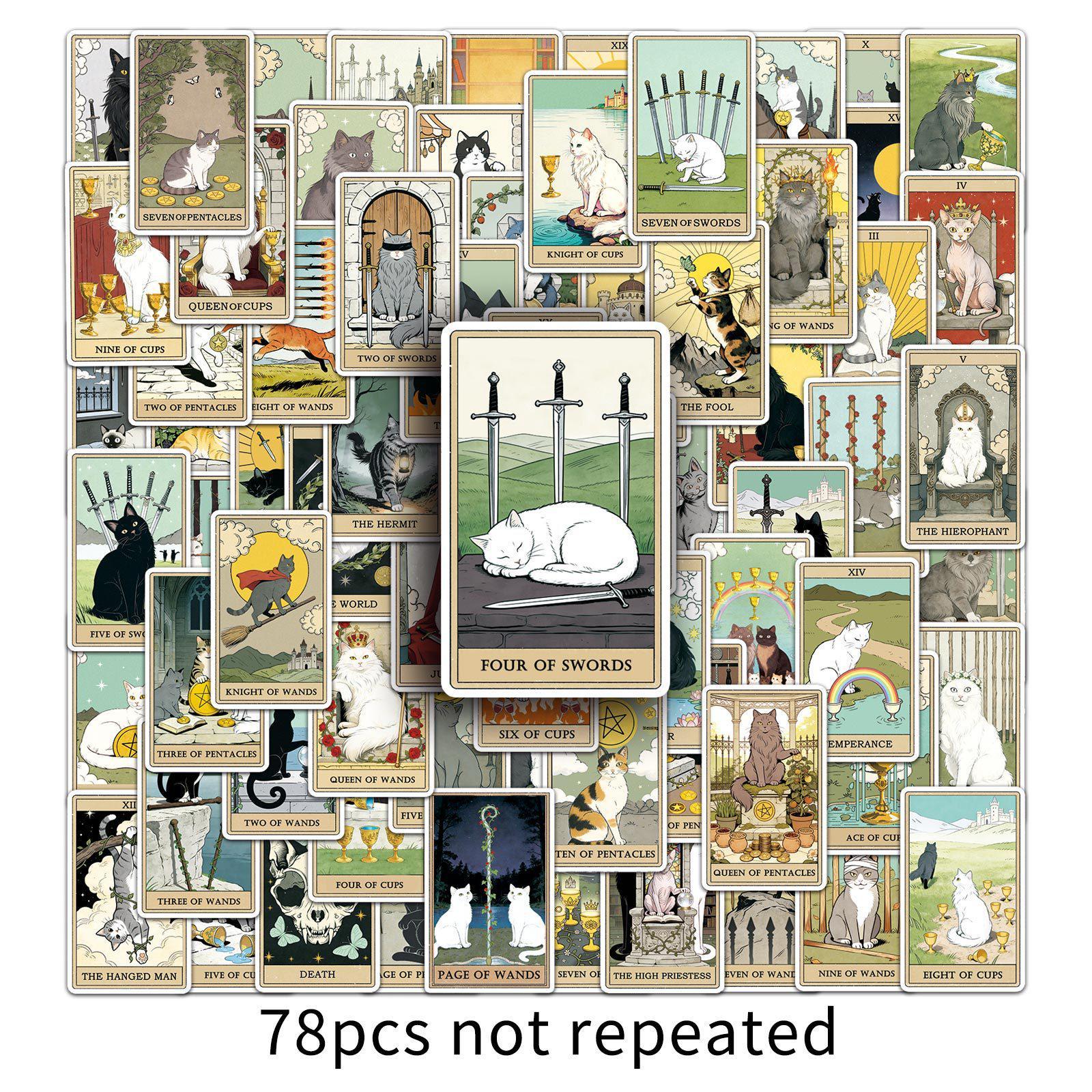 78-teiliges Katzen-Tarot-Graffiti-Sticker-Set - Kreative, wasserfeste DIY-Sticker für Handy & Koffer