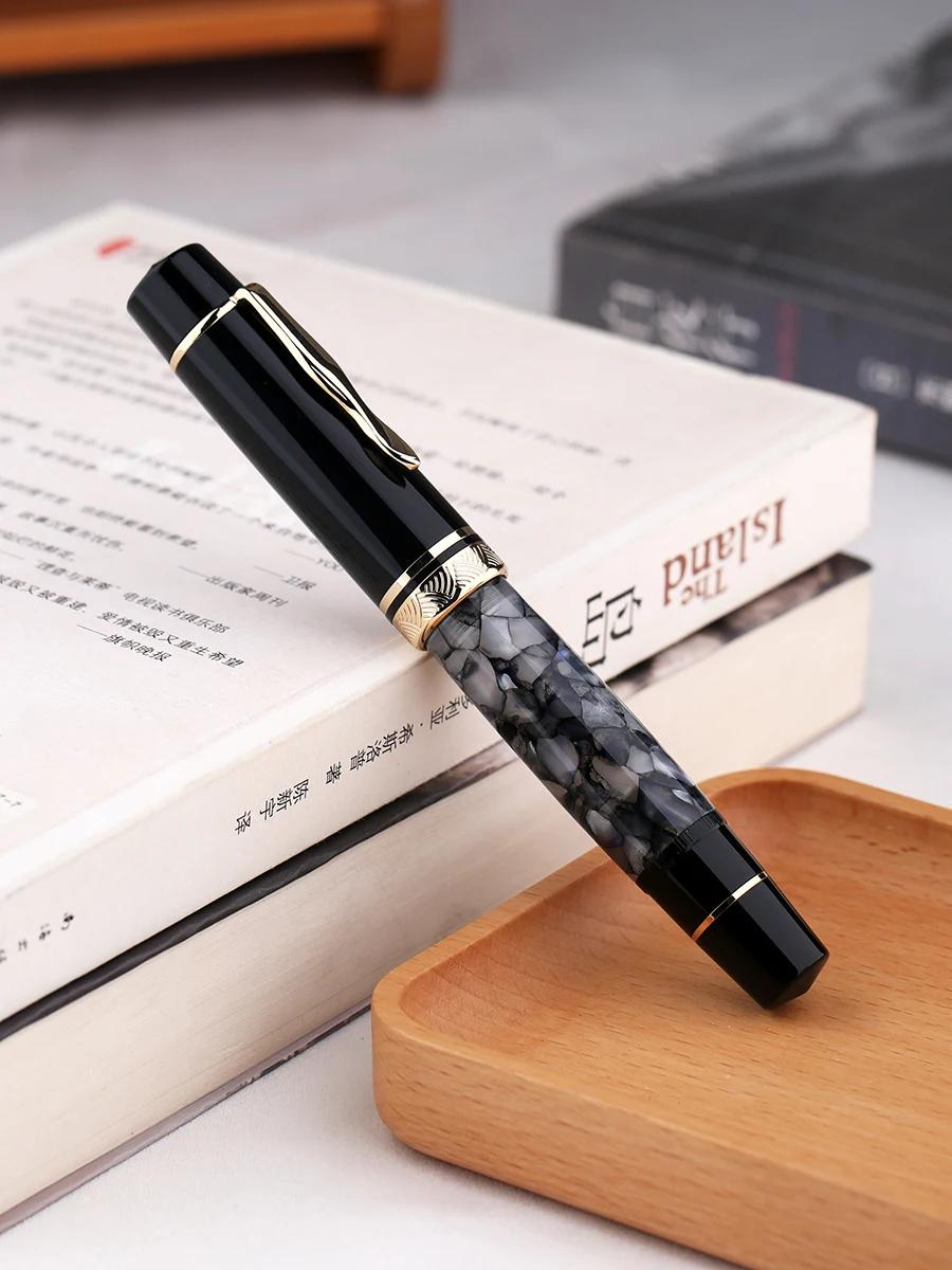 Majohn P139 Kolbenharz Füllfederhalter Große Kapazität #8 F/M Vollmessing Kolbensystem Geschenk Schreibfeder Schreibwaren Schulbedarf (Black,NO.6-EF) schwarz