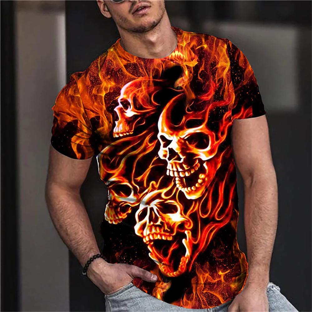 Herren-T-Shirt, Sommermode, Totenkopf-Thema, 3D-Männer, cooles Street-Print-T-Shirt, Horror-Serie, robust, kurzärmelig, für Herren, große Größe, Top-T-Shirt – T-Shirts L