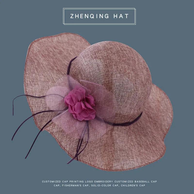 Sommer Sonnenhut Weiblich Sonnenschutz Leinen Fischerhut Sonnenhut Strandhut Reise Wildblumen Strohhut Strand Meer Urlaub Reise Sonnenschutzhut One Size violett