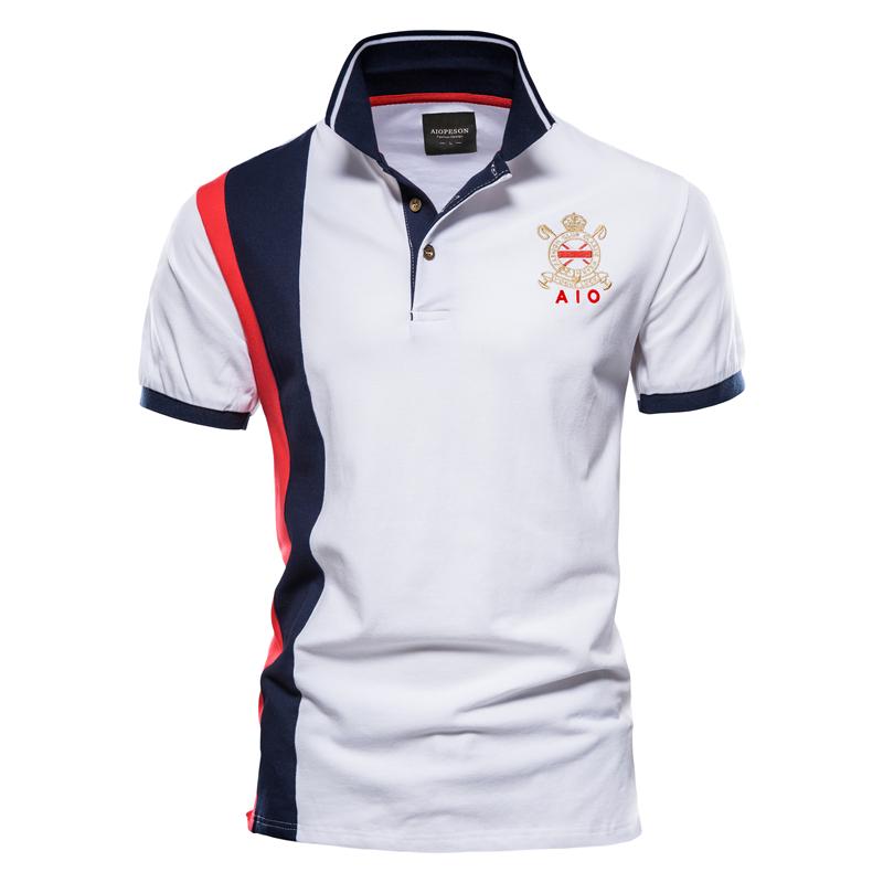 Usegiraffe Herren Sommermode Poloshirt Business Herren Poloshirt Trendnähte Kontrastfarbe 100% Baumwolle Poloshirt Herren Casual Slim Fit M weiß