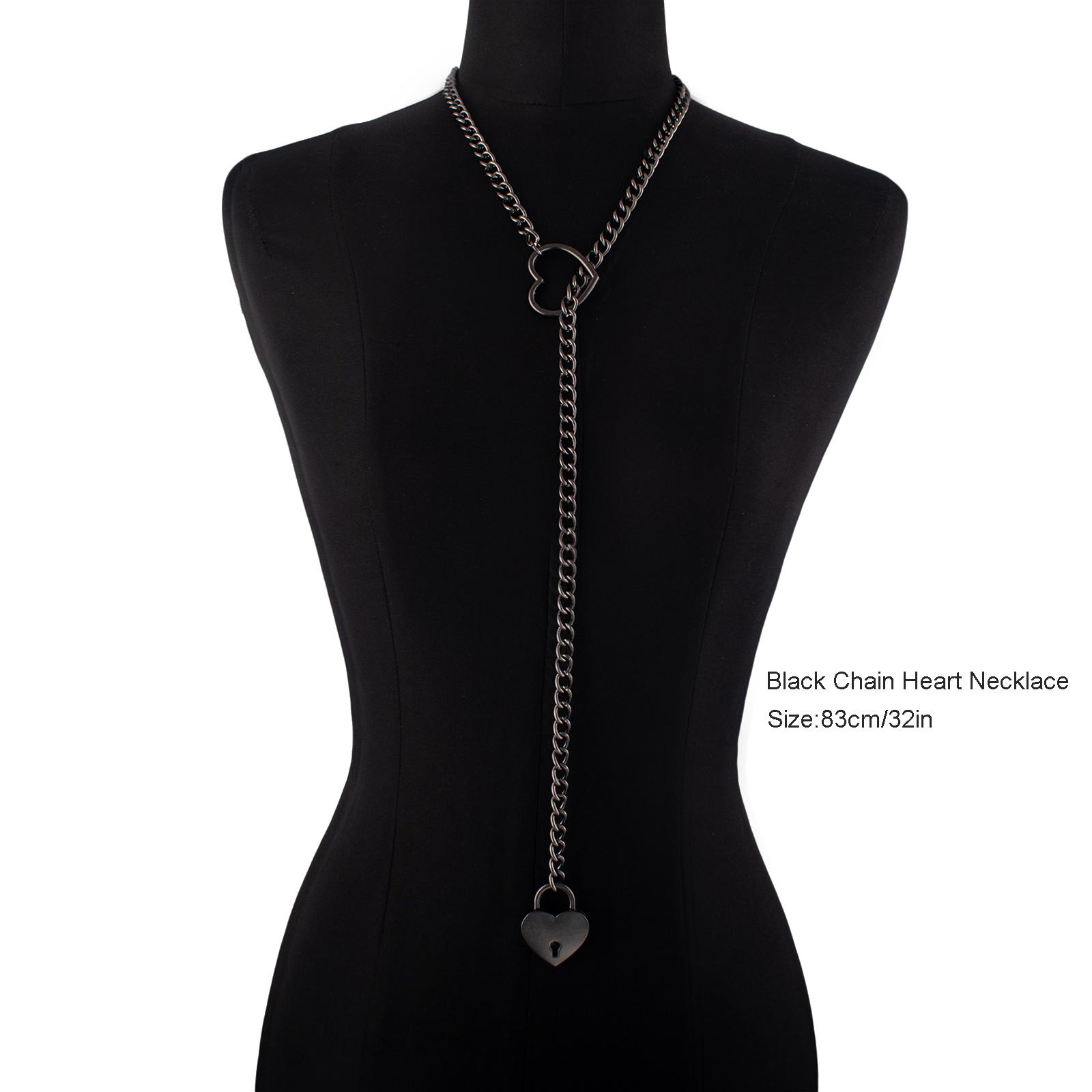 Herzschloss Gliederkette Halskette Liebesketten Choker Vorhängeschloss Halsband Für Frauen Paare Halskette Schmuck Geschenk black