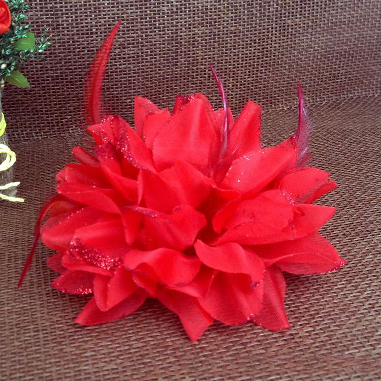 Fascinator-Corsage, 1 x Blumen-Feder-Brosche, Hochzeit, Kugelkopf-Haarspange 12.5x12.5cm rot