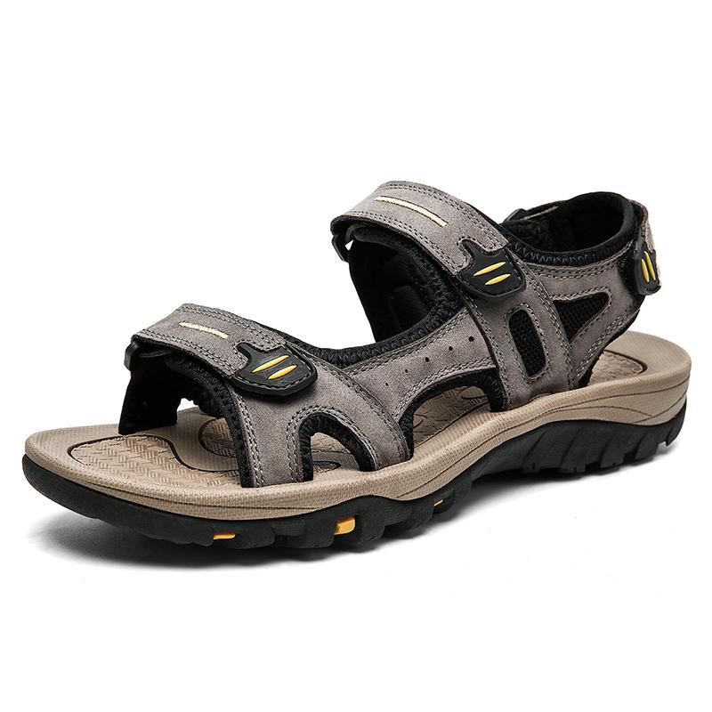 Große Herren-Sandalen aus echtem Leder, Sommer-Strandsandalen für Herren, Outdoor-Sandalen für Herren 40 licht kaffee