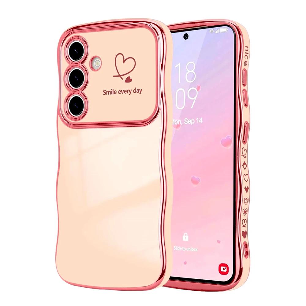 Wellen-Herzform Weiche Hülle Für Samsung Galaxy S25 S24 S23 S22 Ultra Plus S24FE A16 A56 A36 A55 A54 A15 A25 A26 A35 5G 4G Hülle For Samsung A35 rosa