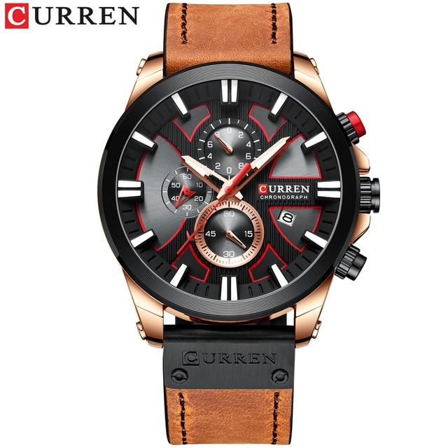 CURREN Mode Chronograph Uhr Männer Leder Uhr Casual Sport Uhren für Männer Quarz Armbanduhr M8346 braun