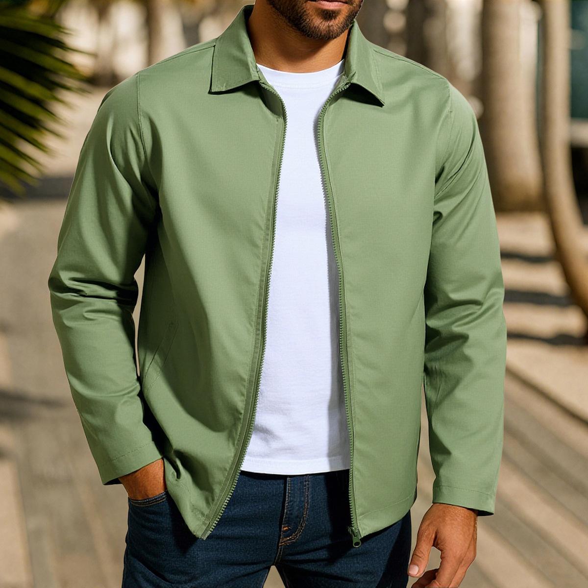 Leichte Bomberjacken für Herren Unifarbene Windbreaker Softshelljacken Reißverschluss Jacke für Herbst Outdoor Freizeit Winddicht Varsity Jacken für Herren XL grün
