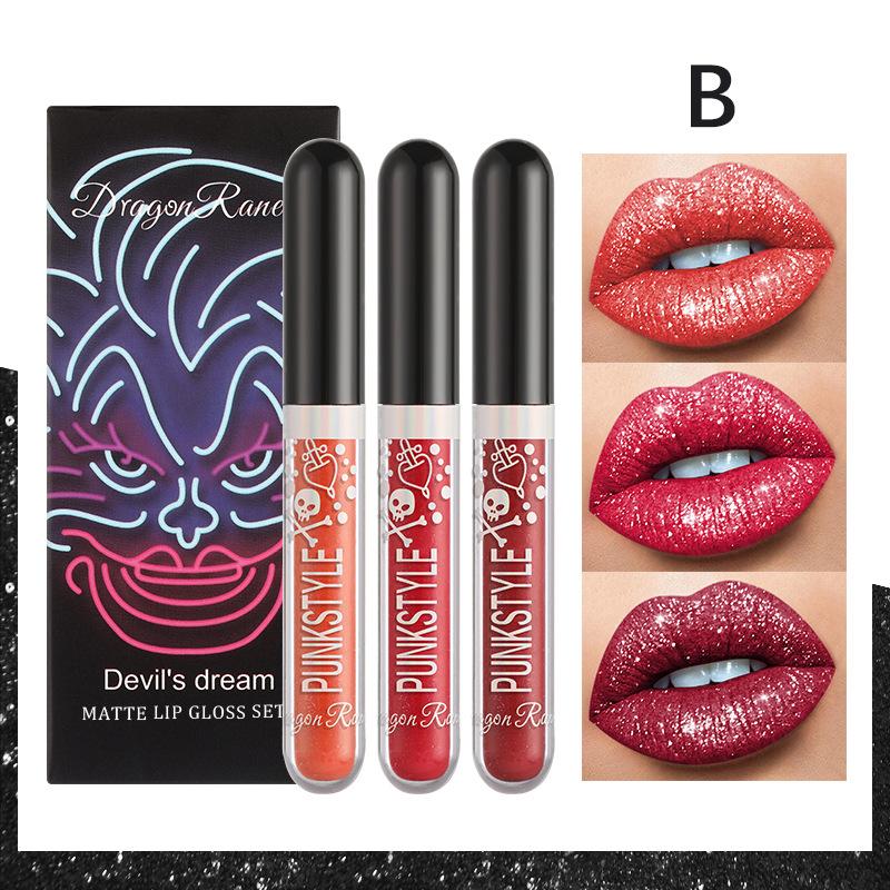 Dragon Ranee Halloween Diamond Drei Sätze Lipgloss Lipgloss, Lippenstift-Lippenstift, Bright Crystal Purple Black Lipgloss-Set