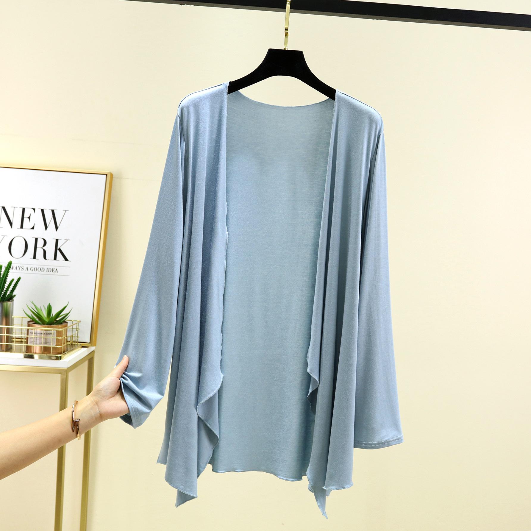 Herbst Sommer Sonnenschutzkleidung Damen Modal Cardigan Damen Schal Oberbekleidung Weibliche Langarm Strickjacken Damen Dünner Mantel L blau