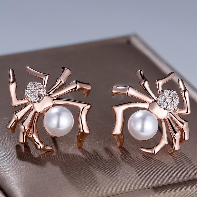 Retro Gothic Rose Gold Farbe Spinne Ohrringe für Frauen Imitation Perle Ohrstecker Party Schmuck Geschenke rose gold