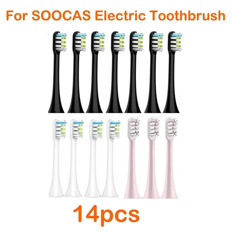 14 Stück Ersatzbürstenköpfe für Soocas X3/x3u/x5 Dupont Tiefenreinigungsdüsen Sonic Soft Vacuum Borsten Zahnbürstenköpfe 7Black 4white 3pink