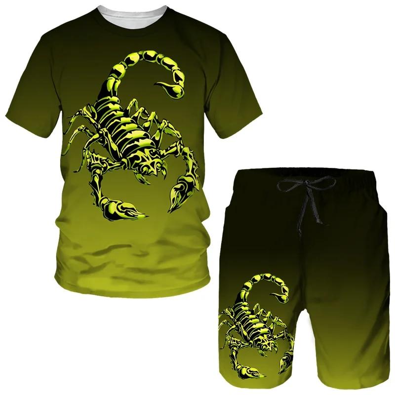 Scorpion Gradient 3D-Druck Herren-Zweiteiler-Sets Poison Graphic T-Shirt/Shorts/Anzug Hip Hop Streetwear Herren/Damen Sommer-Trainingsanzug XL