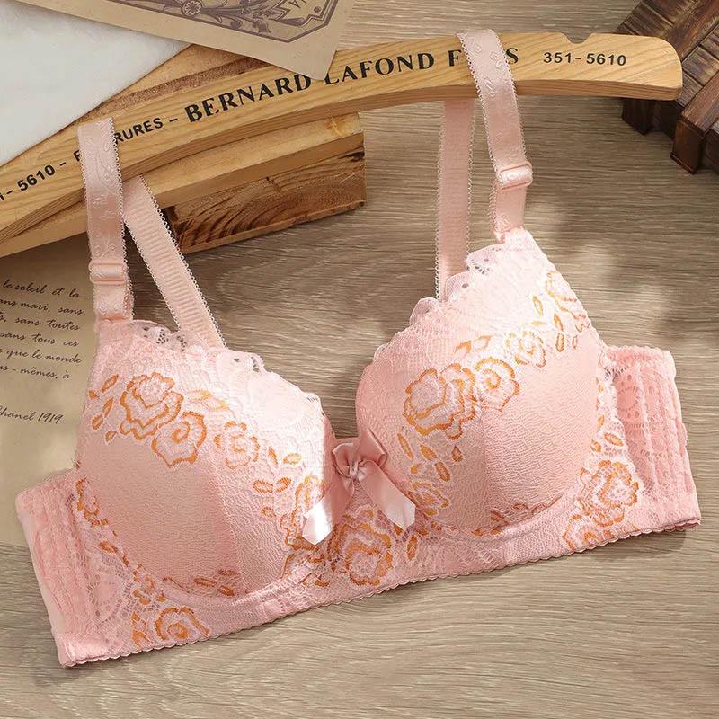 Damen Spitze Sexy Bequeme Push-Up BHs mit Bügeln Dünne BHs Anti-Hänge Verstellbare Push-Up BHs 38/85B rosa