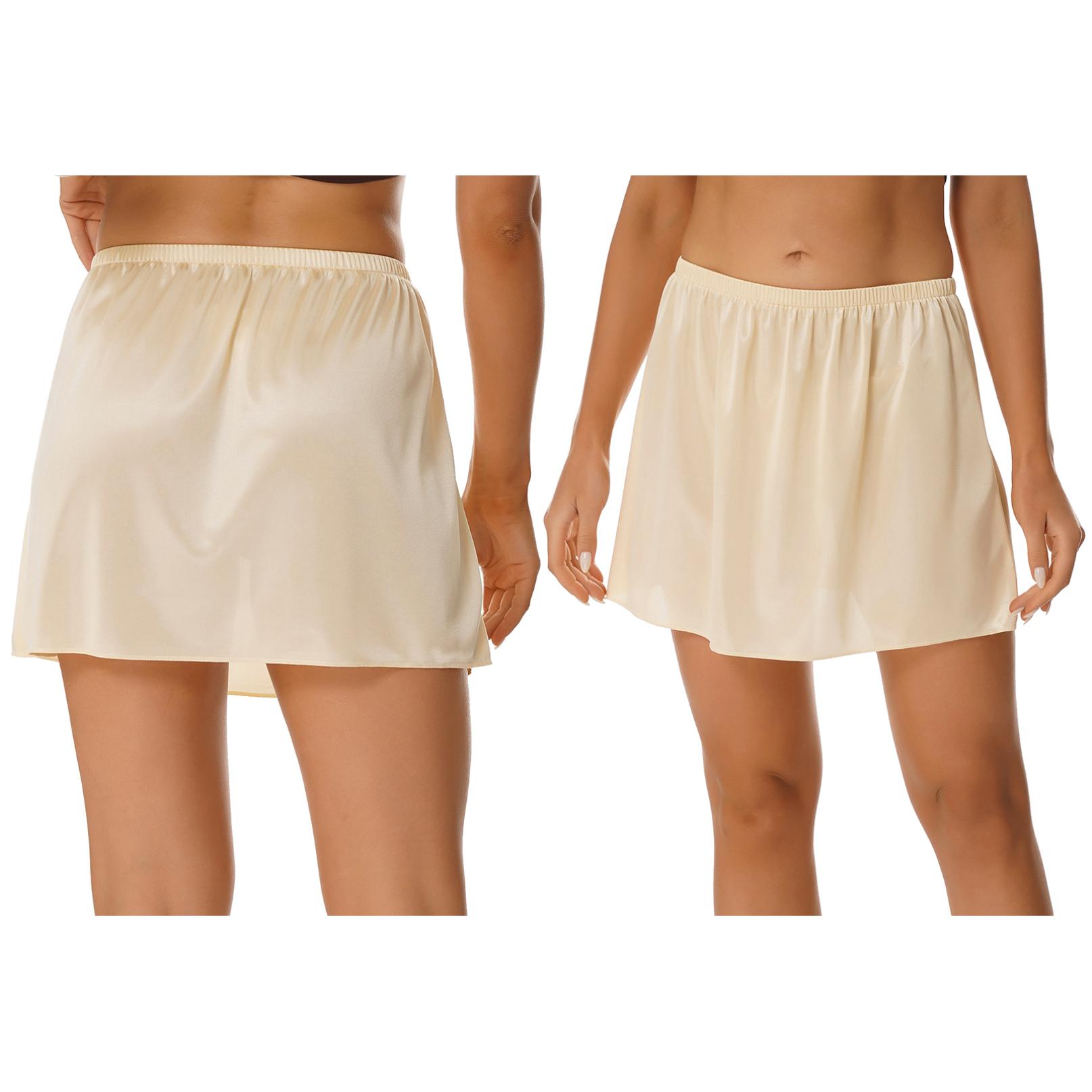 Halbslip Kurz/Lang Petticoat Unterrock Damen Satin Halbslip Halbslips für Unterkleider Slip S champagner