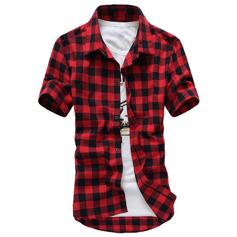 Kariertes Hemd, Sommermode, Herren, Kurzarm, kariertes Hemd M rot