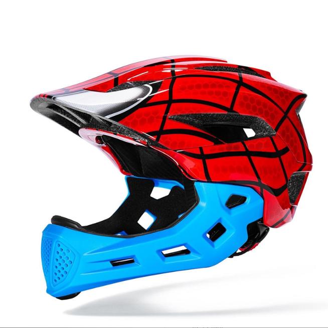 Kinder Vollgesichts-Fahrradhelm 2-in-1 Abnehmbar Leicht für Radfahren Skateboard Roller, Verstellbarer MTB BMX Helm für Jungen Mädchen Alter 4-10 rot