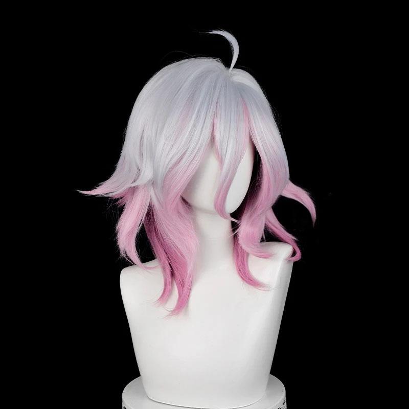 Briar Cosplay Perücke Spiel LOL Briar Kurz Grau Rosa Farbverlauf Hitzebeständiges Synthetisches Haar Halloween Party Perücken + Perückenkappe One Size
