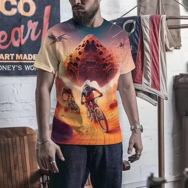 Trendiges Cooles T-Shirt 3D Gedruckt Mountainbike Street Fashion Kleidung Herren Freizeit Sommer Rundhals T-Shirt 6XL