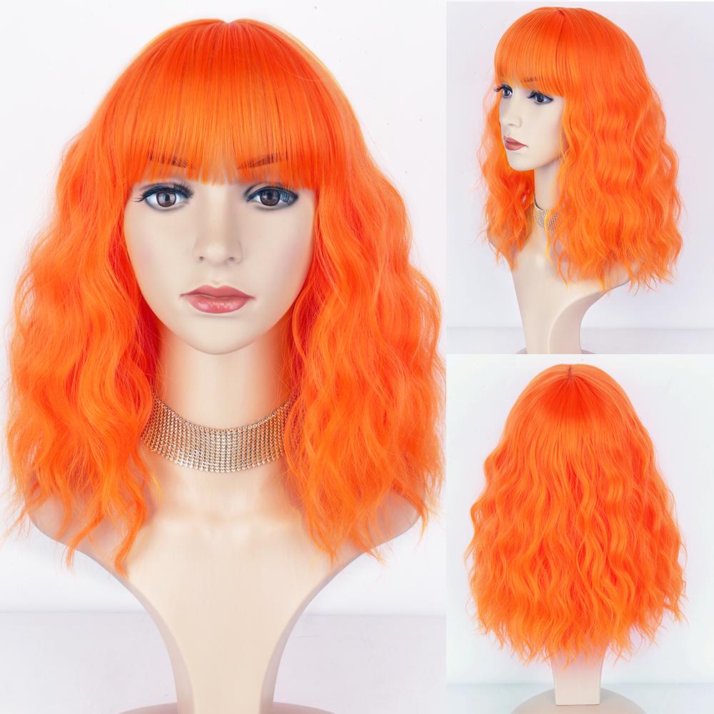 Miss Wig Kurze Bob-Wellen-Synthetik-Perücke für Frauen mit Pony, blonde Ombre-Perücke, mittelgroß, hitzebeständiges Faserhaar, Party, Cosplay 35cm