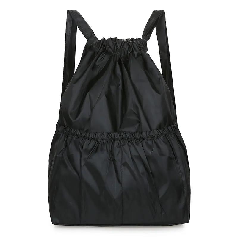All-Match-Nylon-Rucksack für Damen, Outdoor-Sporttasche, großer Rucksack, einfarbig, Reisetasche mit Kordelzug 30*13*45cm schwarz