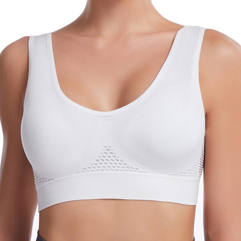 Kein Stahlring, hohles Netz, Belüftungsloch, Sport-BH, stoßfest, Yoga, Laufen, große Unterwäsche, Damen-Sport-BH L weiß